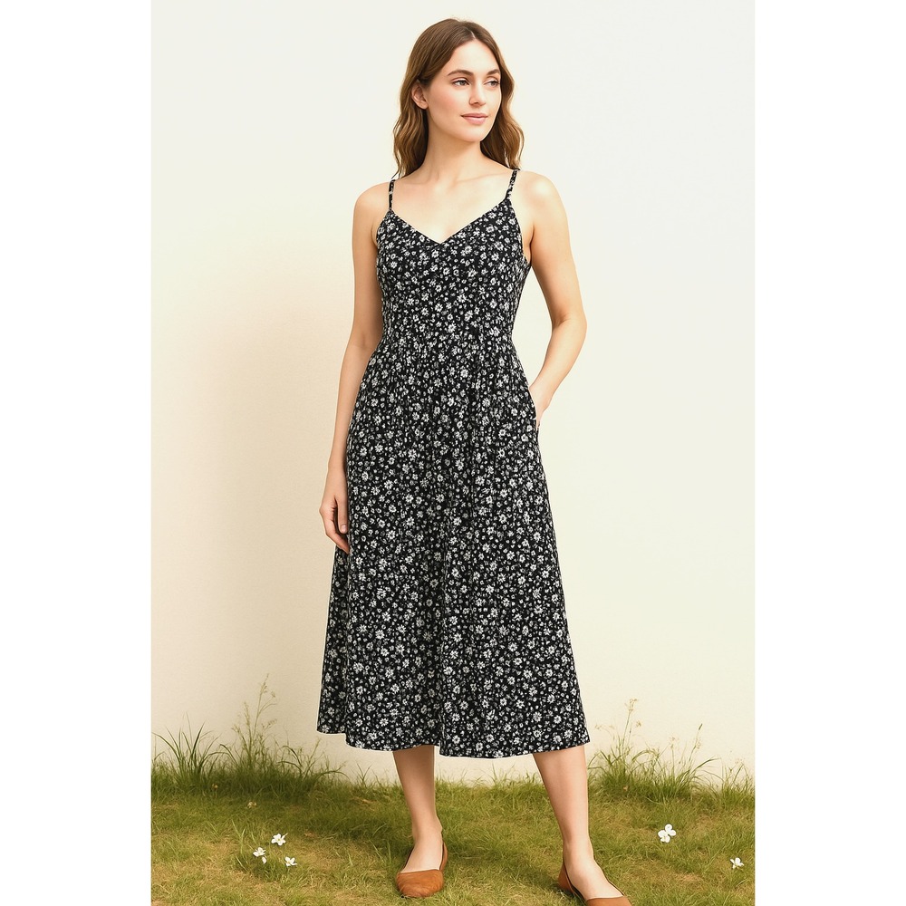 Old Navy Black Floral Midi Dress